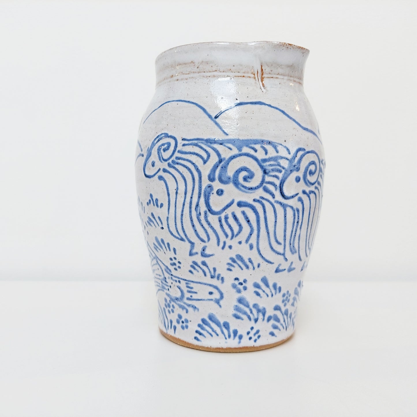 Blue & White Earthenware Jug with a Sheep Motif