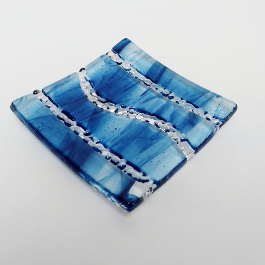 Coniston Water Glass Art Dish, Handmade Aventurine Blue Trinket Tray
