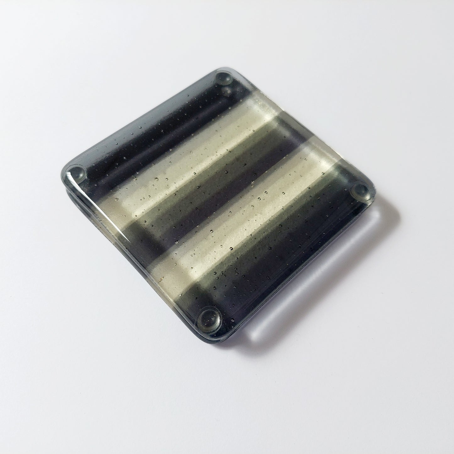 Set of 2 Handmade Grey & Pale Yellow Glass Coasters