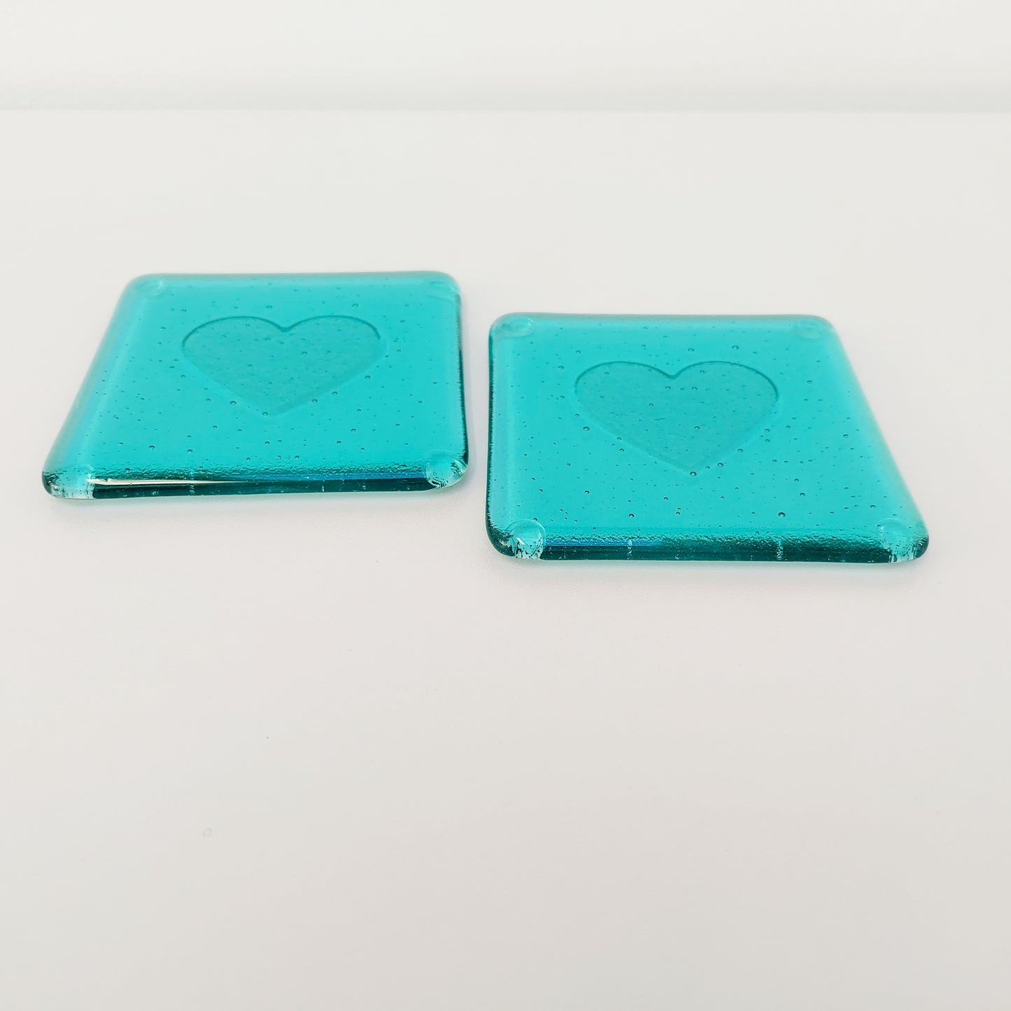 Aqua Glass Heart Coaster