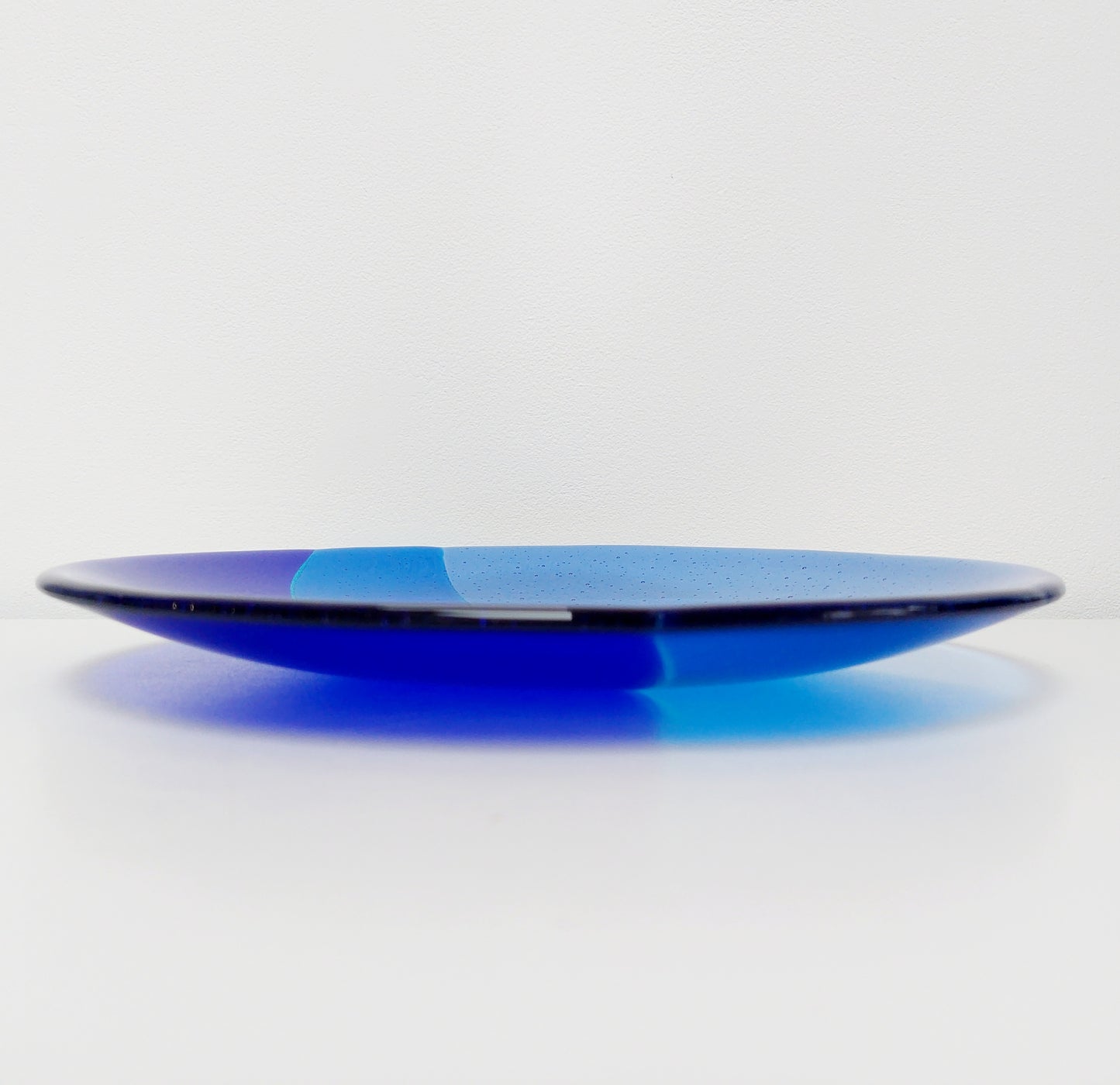Windermere Waves Glass Art Bowl, Large Handmade Blue Fused Glass Bowl, Shallow Fruit Bowl, Kitchen Island Centrepiece, Blue Kitchen Décor