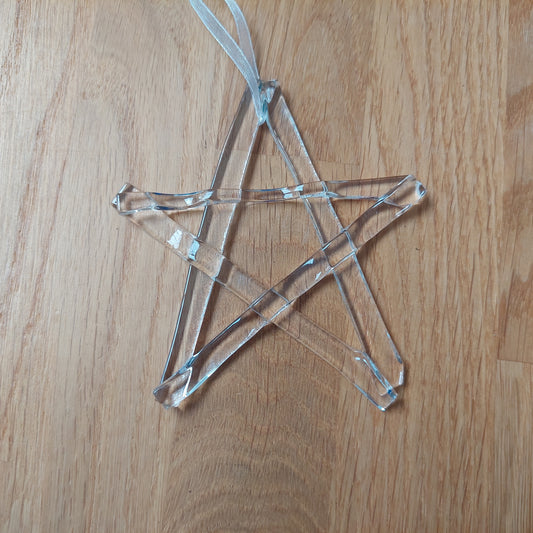 Clear Kiln Formed Glass Star, Handcrafted Christmas Tree Ornament