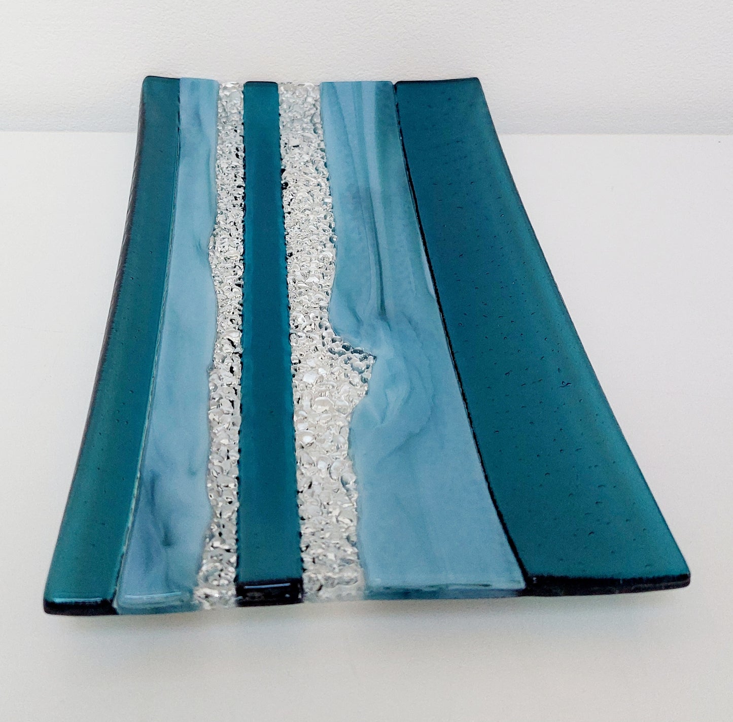 Sea Blue Textured Glass Plate, Coffee Table Centerpiece, Derwent Water Inspired