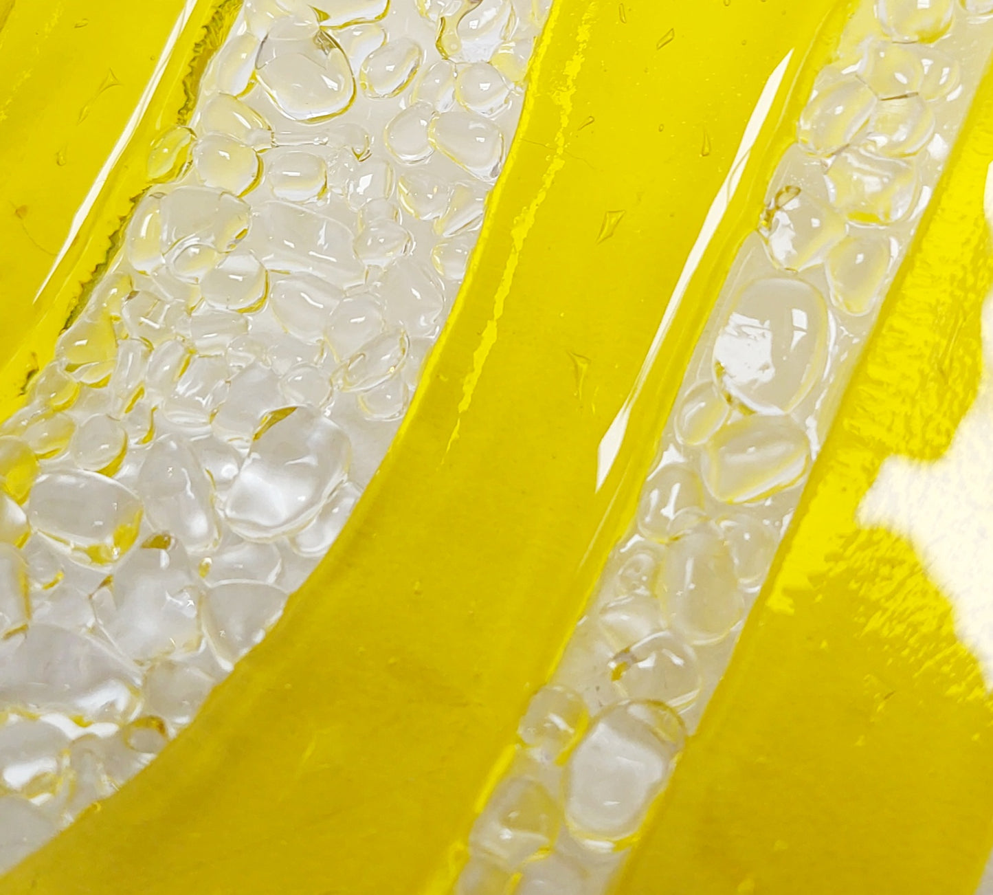Handmade Yellow Glass Art Ornament, Freestanding Fused Glass Wave