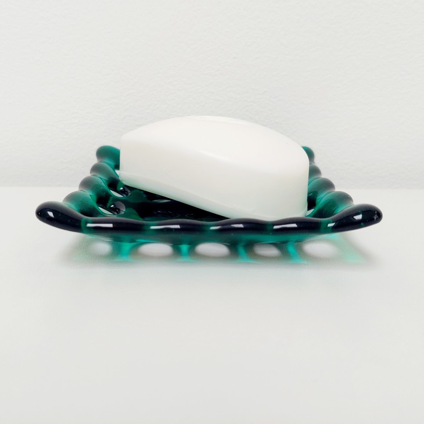 Emerald Green Glass Soap Dish with Holes