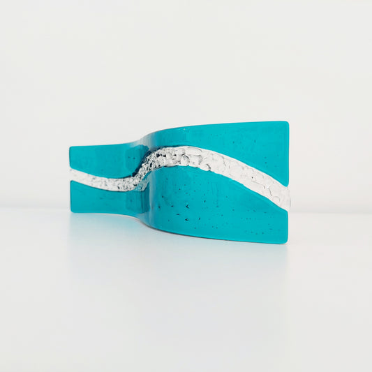 Abstract Teal Glass Art Wave, Contemporary Fused Glass Ornament