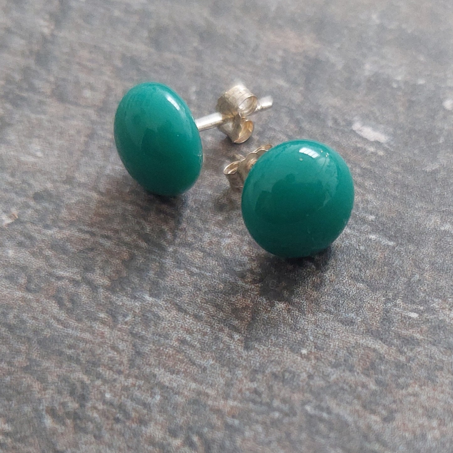 Teal Glass Stud Earrings with Sterling Silver Posts