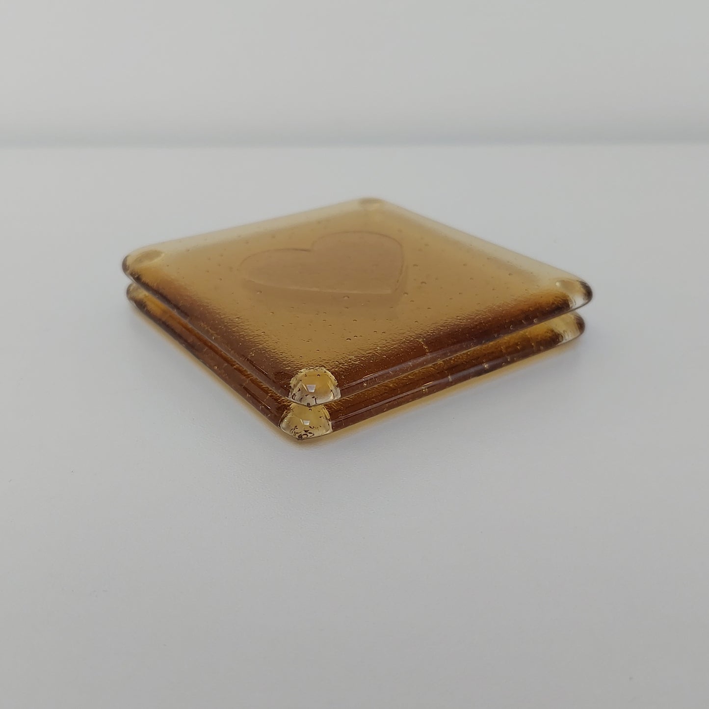 Handmade Amber Glass Heart Coaster