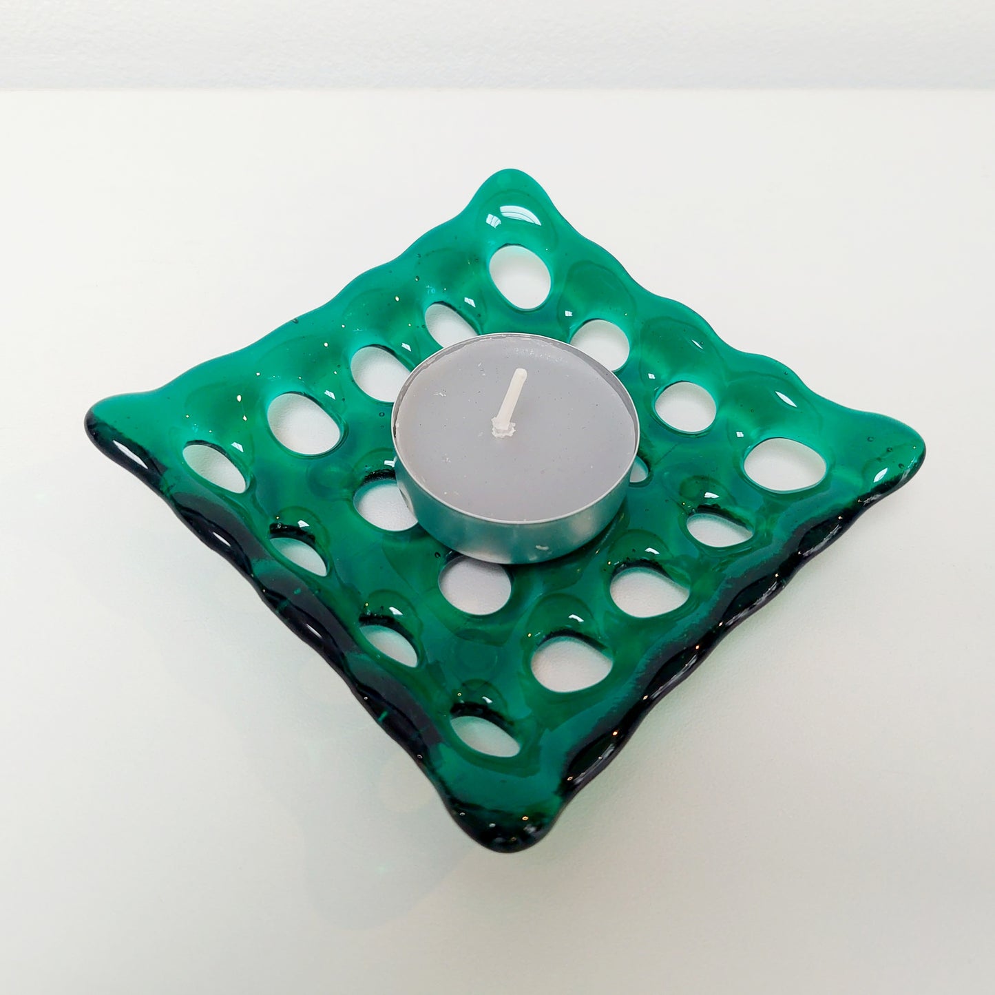 Emerald Green Glass Soap Dish with Holes