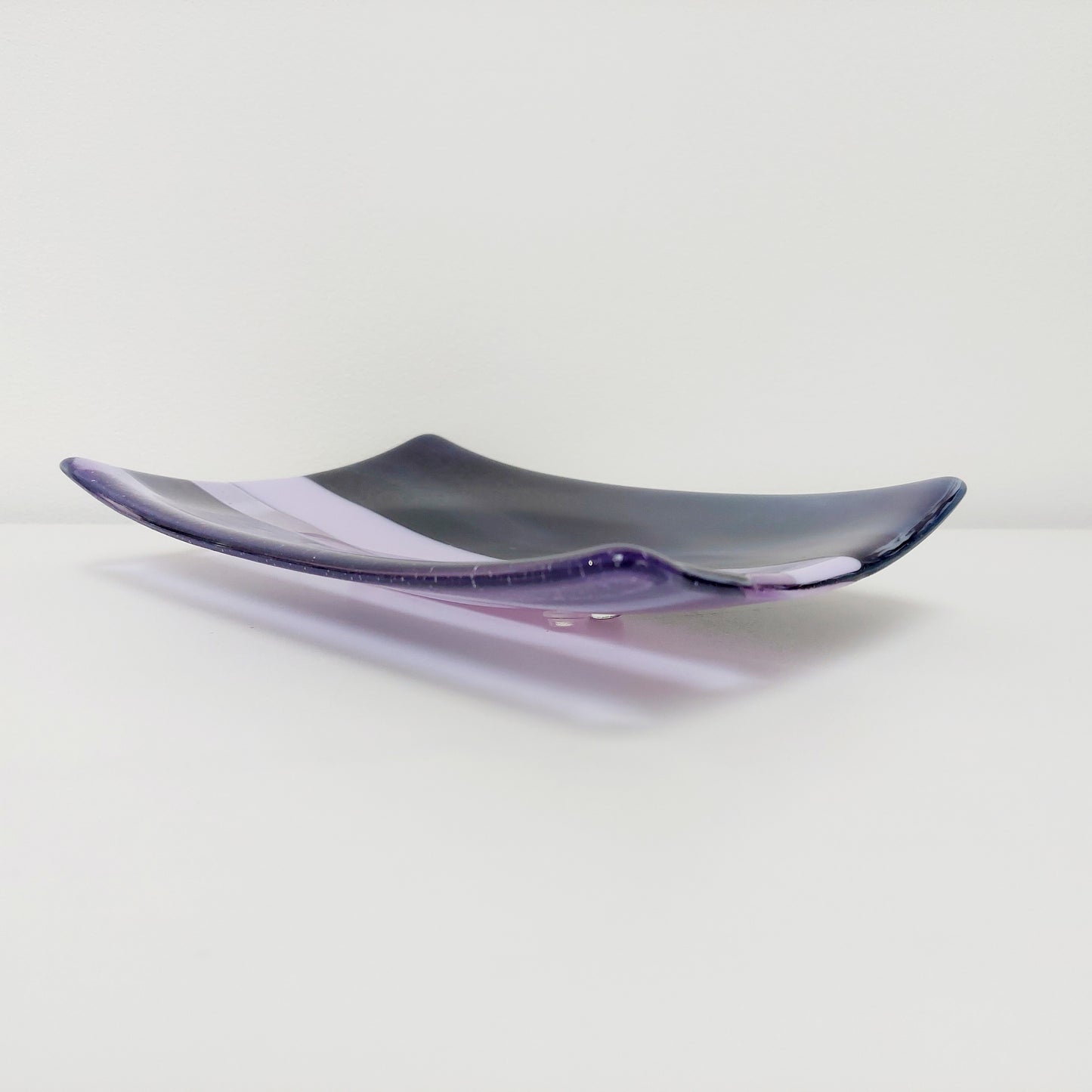 Midnight Glass Art Plate, Handmade Lilac and Purple Decorative Tray